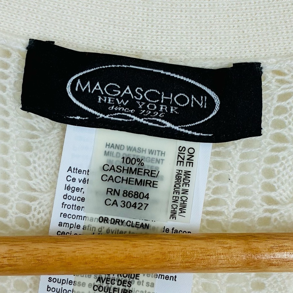 Magaschoni 100% cashmere cream colored semi sheer cable knit poncho. One size. - Picture 8 of 8